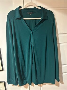 Adrianna Papell Teal Long-Sleeve Collared Shirt